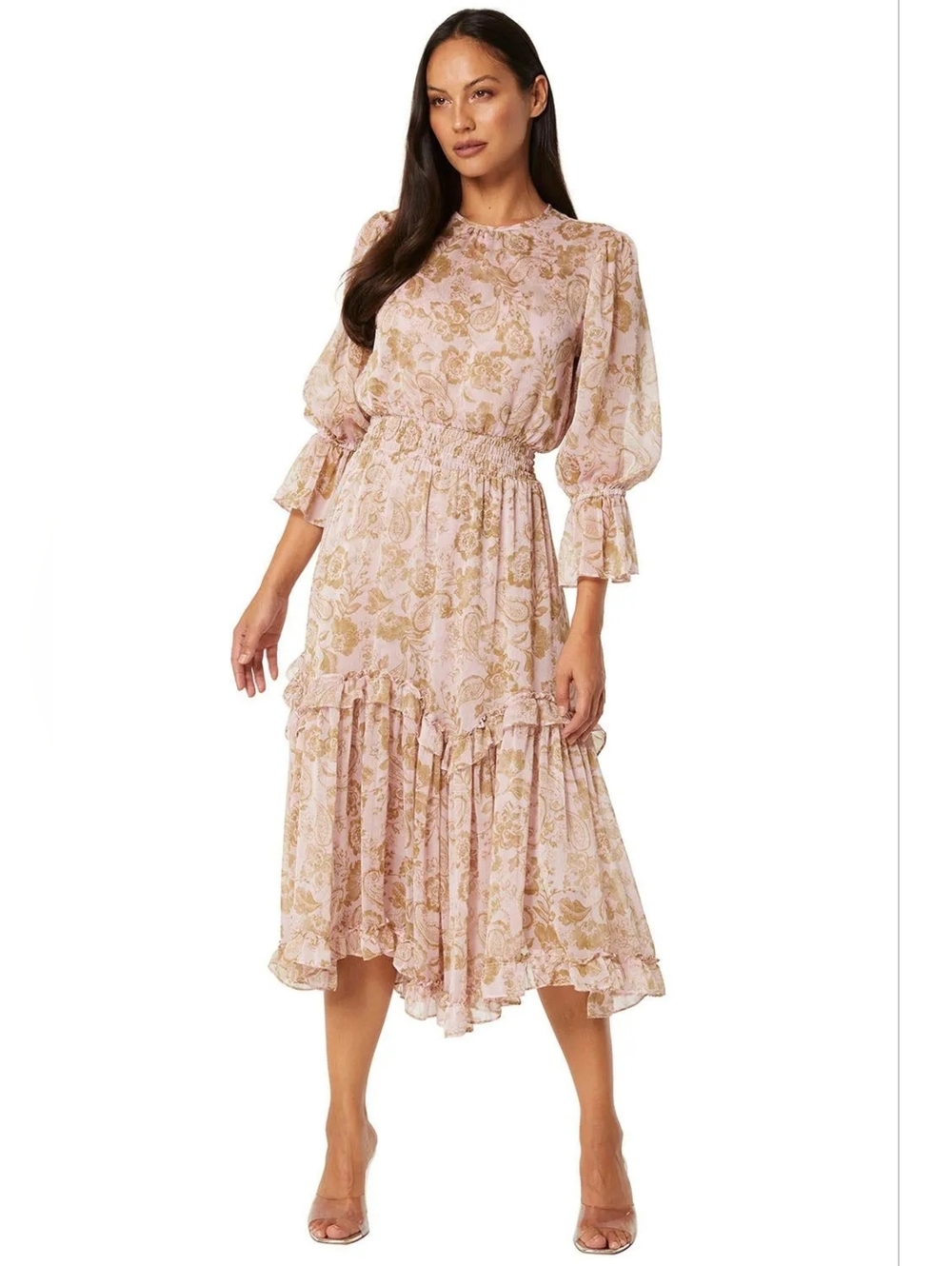 MISA Los Angeles Ynes Sheer Midi Dress - Rose Paisley NWT X Small